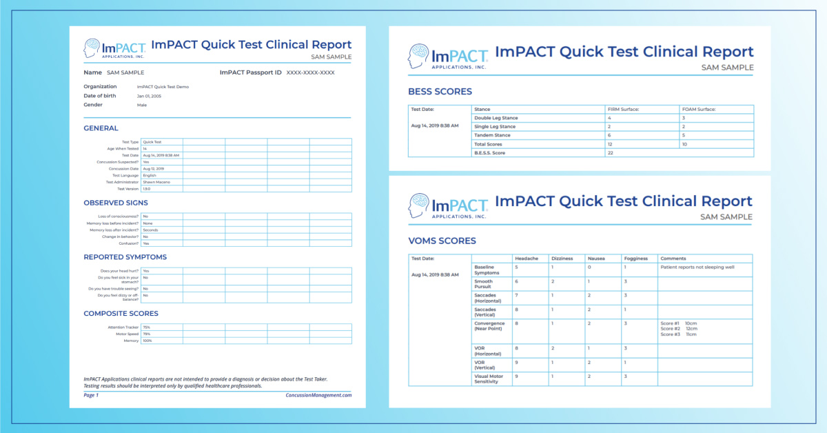 ImPACT Quick Test Clinical Report LP Visual